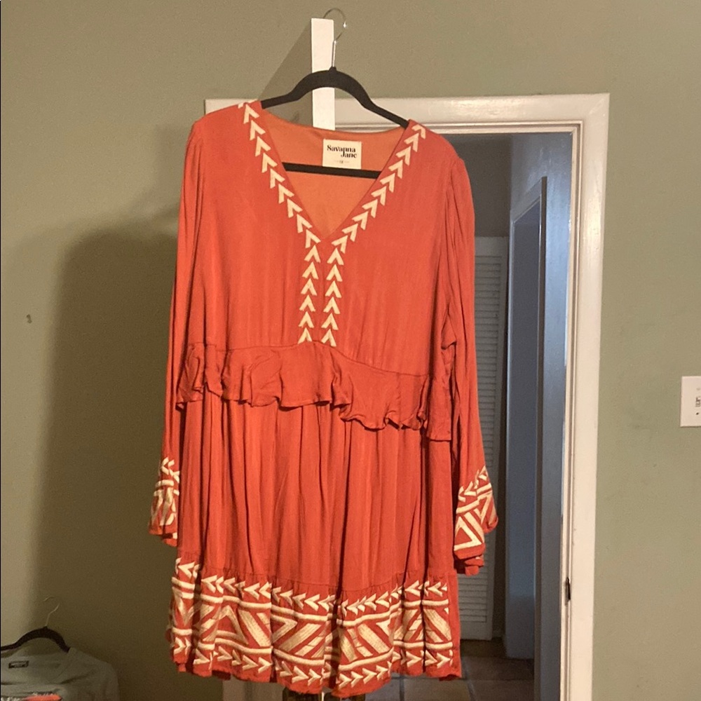 Savanna Jane Long Sleeve Dress in Orange and Cream